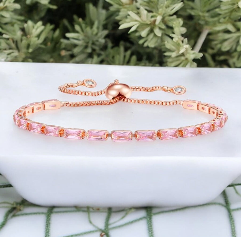 Rose Gold Plated Pink AD Tennis Bracelet