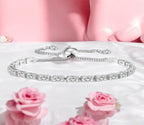 Tennis Bracelet| Silver Plated Cubic Zirconia Adjustable Bracelet| Stylish Fashion Jewellery Gift for Girls & Women (Silver-White)
