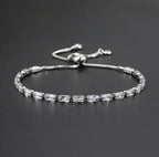 Tennis Bracelet| Silver Plated Cubic Zirconia Adjustable Bracelet| Stylish Fashion Jewellery Gift for Girls & Women (Silver-White)