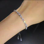 Tennis Bracelet| Silver Plated Cubic Zirconia Adjustable Bracelet| Stylish Fashion Jewellery Gift for Girls & Women (Silver-White)