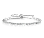 Tennis Bracelet| Silver Plated Cubic Zirconia Adjustable Bracelet| Stylish Fashion Jewellery Gift for Girls & Women (Silver-White)