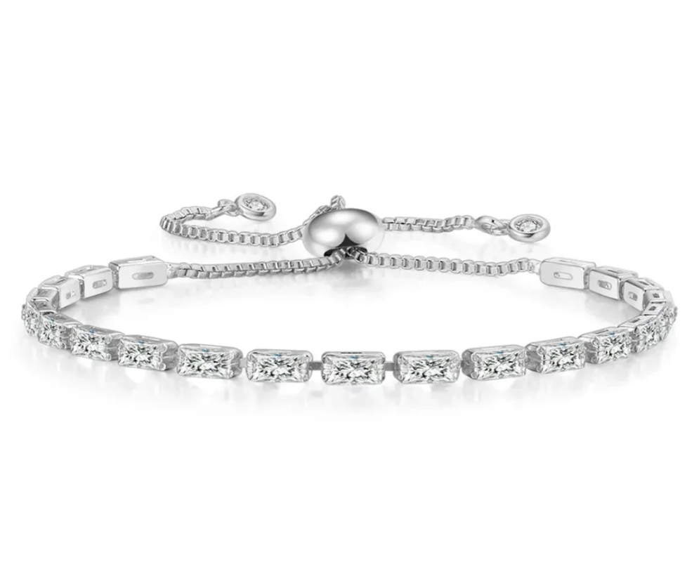 Tennis Bracelet | Rose Gold Plated Cubic Zirconia Adjustable Bracelet| Stylish Fashion Jewellery Gift for Girls & Women (White)
