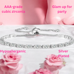 Tennis Bracelet| Silver Plated Cubic Zirconia Adjustable Bracelet| Stylish Fashion Jewellery Gift for Girls & Women (Silver-White)