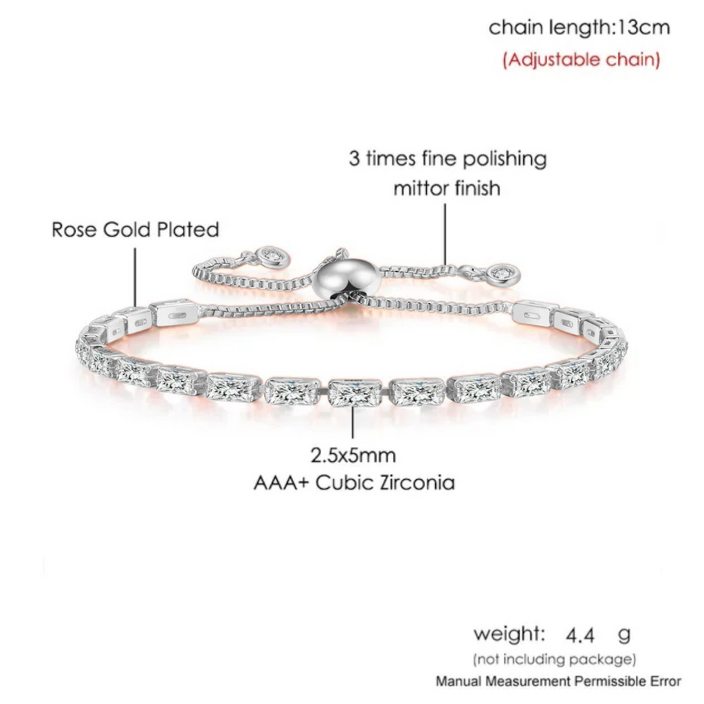 Tennis Bracelet| Silver Plated Cubic Zirconia Adjustable Bracelet| Stylish Fashion Jewellery Gift for Girls & Women (Silver-White)