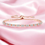 Tennis Bracelet | Rose Gold Plated Cubic Zirconia Adjustable Bracelet| Stylish Fashion Jewellery Gift for Girls & Women (White)