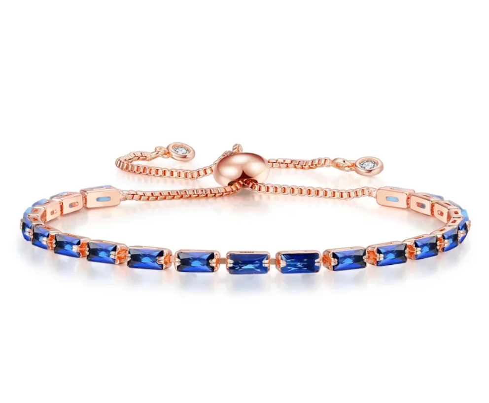 Tennis Bracelet | Rose Gold Plated Cubic Zirconia Adjustable Bracelet| Stylish Fashion Jewellery Gift for Girls & Women (White)