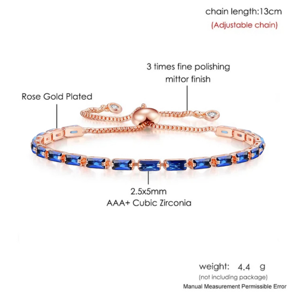 Tennis Bracelet| Rose Gold Plated Cubic Zirconia Adjustable Bracelet| Stylish Fashion Jewellery Gift for Girls & Women (Blue)