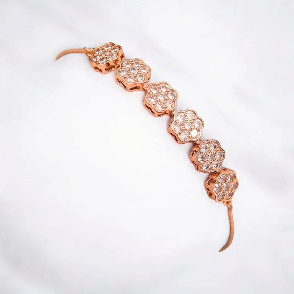 Rose Gold Plated American Diamond Adjustable Bracelet, Stylish Fashion Jewellery Gift for Girls & Women
