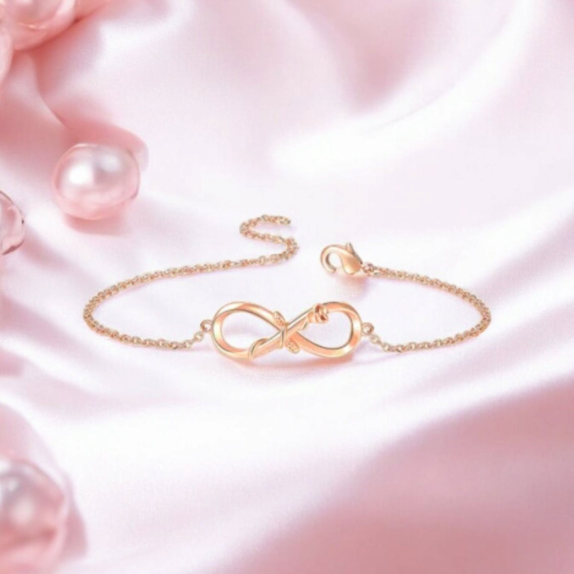 Rose Gold Plated Designer Infinity Shape Cubic Zirconia CZ Adjustable Chain Bracelet