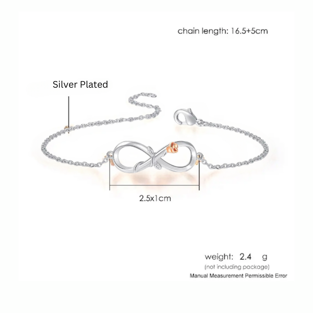 Silver Plated Designer Infinity Shape Cubic Zirconia CZ Adjustable Chain Bracelet