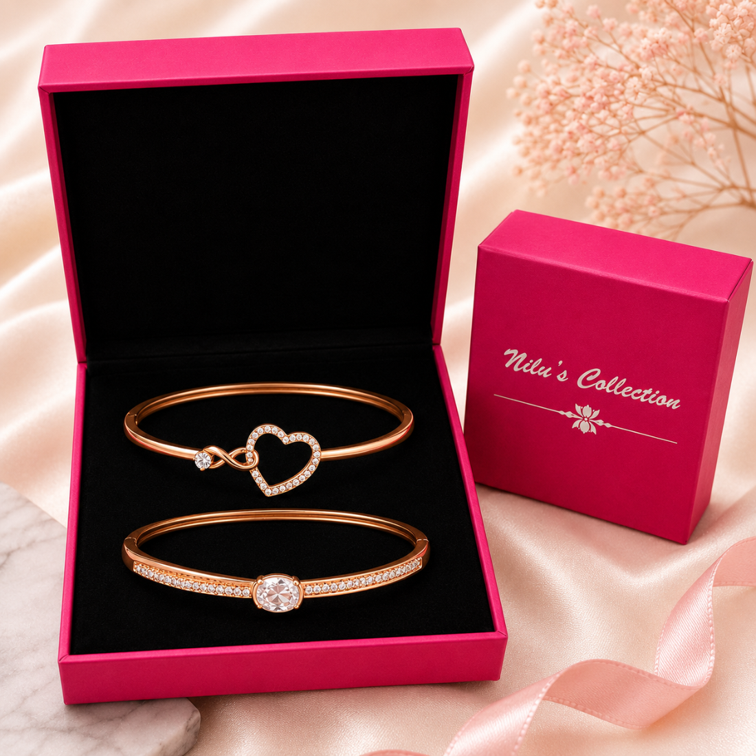Bracelet Duo |Rose Gold Plated AD Stone Sparkling Kada Bracelet Value Set for Girls