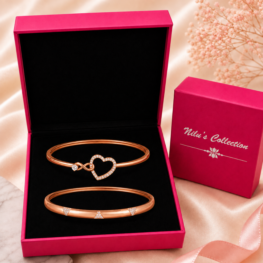 Braclet Duo Value Set | Rose Gold Plated AD Stone Sparkling Kada Bracelet Set for Women & Girls