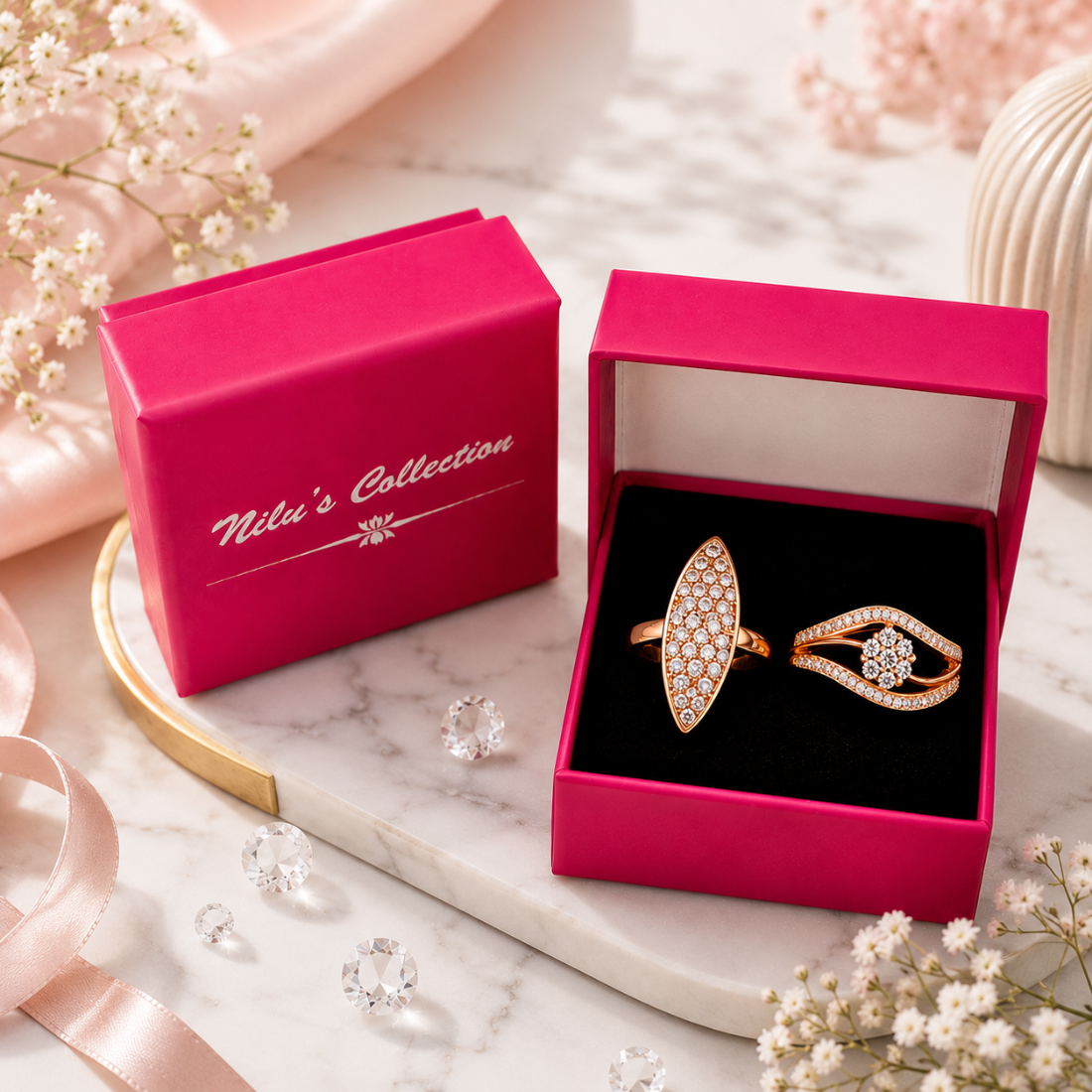 Ring Stacks Value Set | Adjustable Rose Gold Plated Rings With American Diamond  for Women & Girls