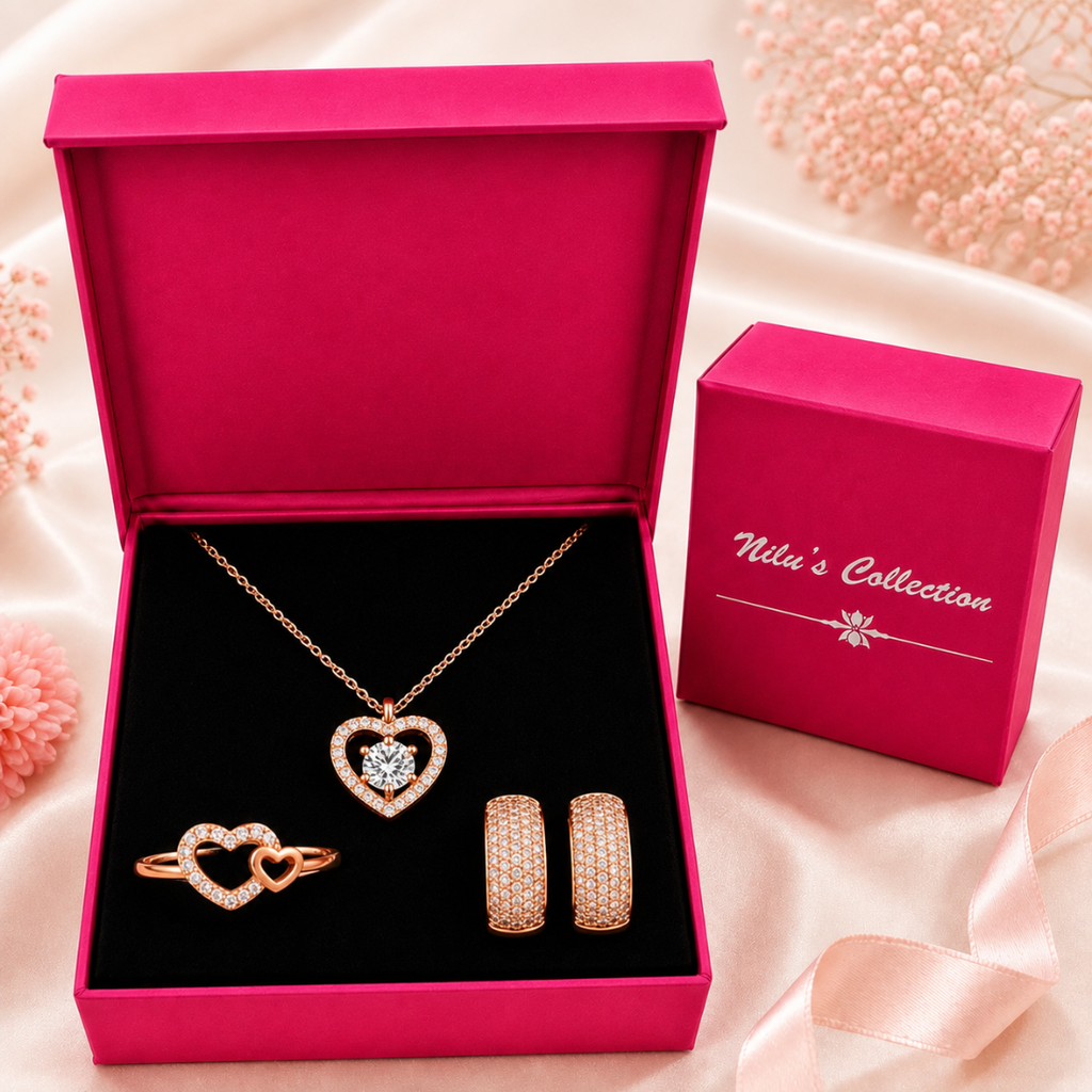 Harmony Hues Rose Gold Plated Value Set of Pendant, Ring and Earrings| Valentine Gift