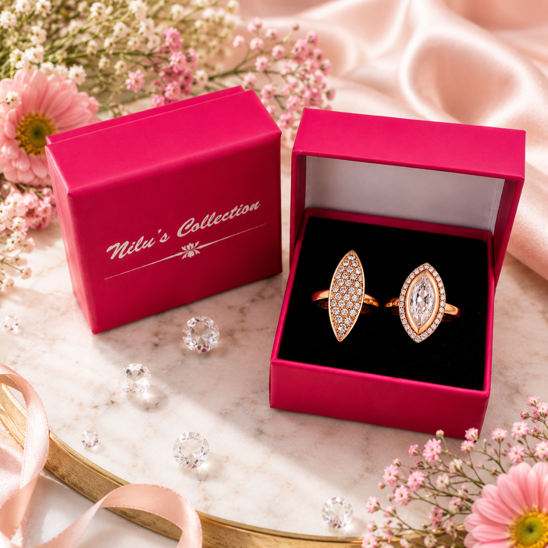 Ring Stacks Value Set| Rose Gold-Plated Rings with Sparkling American Diamond For Women &Girls