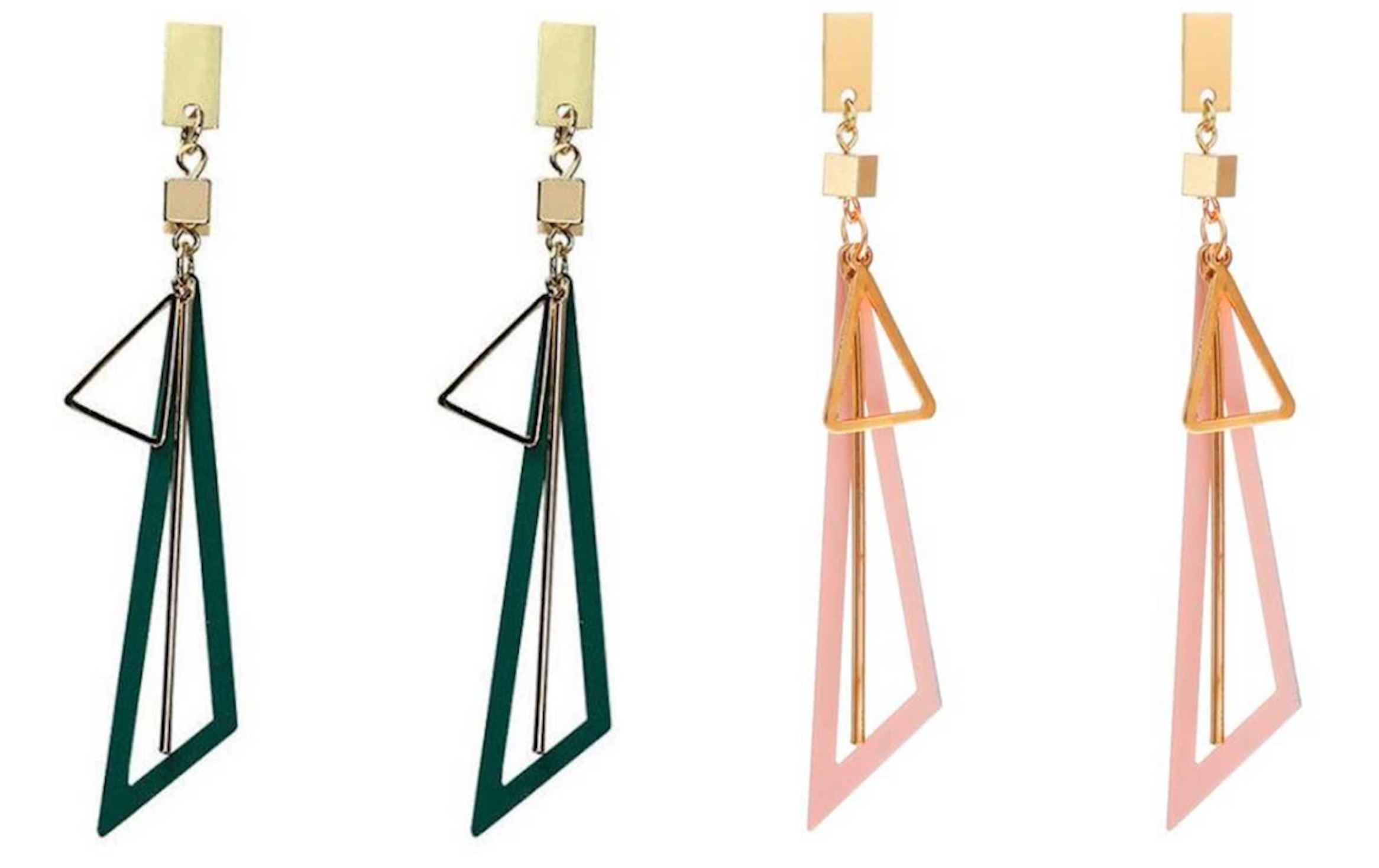 Hollow Triangle Black Geometric Long Drop Earrings for Women and Girls