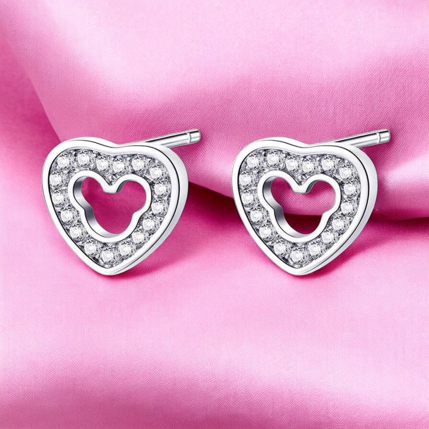 Silver Plated Sparkling Heart Studs