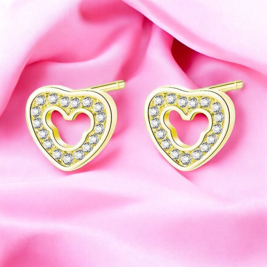Gold Plated Sparkling Heart Studs