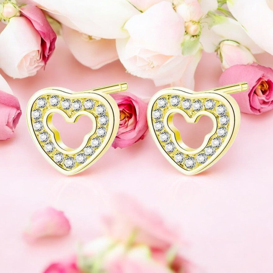 Cute Simple Design Cubic Zirconia Heart-shaped Stud Earrings for Women/Girls, Zircon Alloy Love Shaped Earring