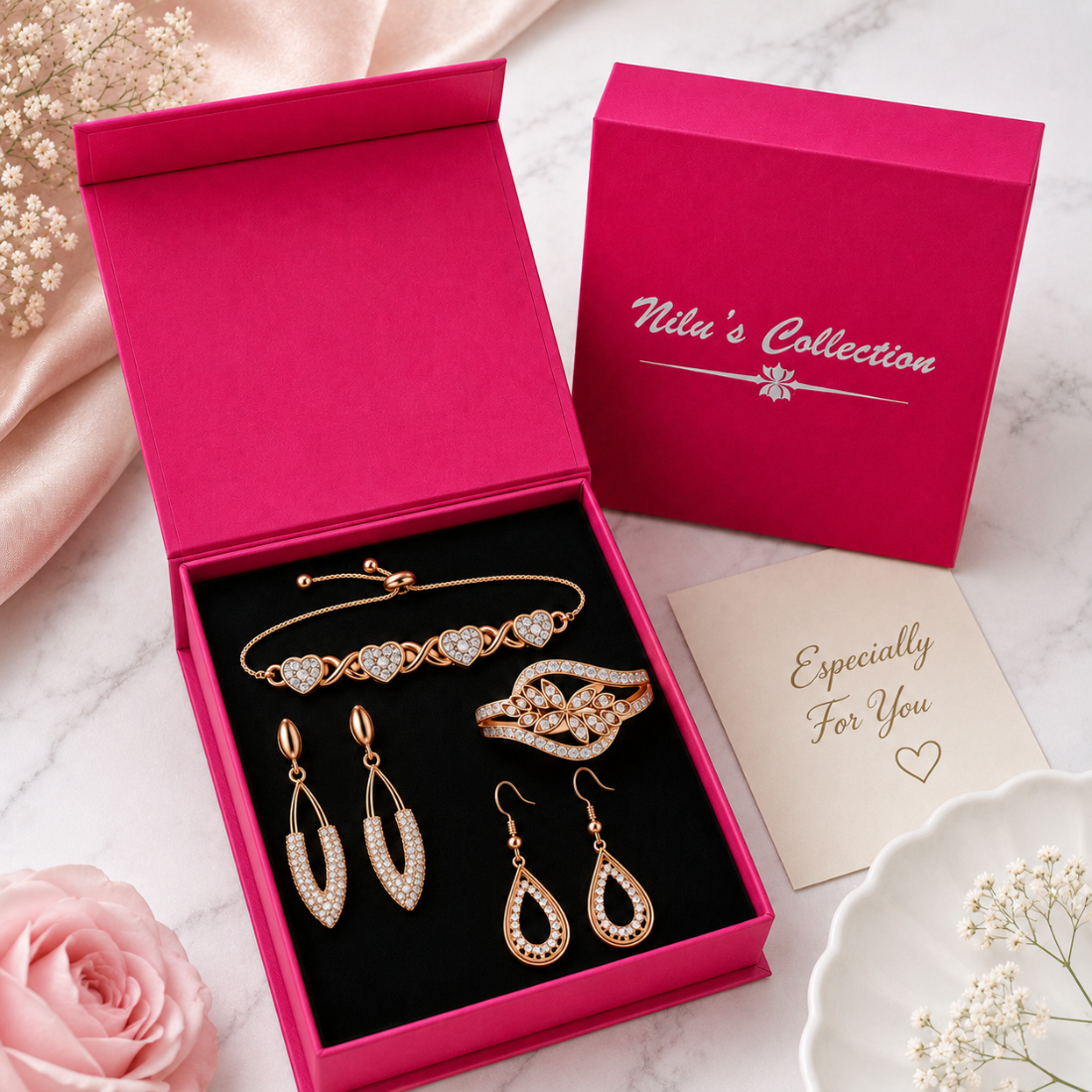 Rose Gold Plated American Diamond Jewelry Set for Women