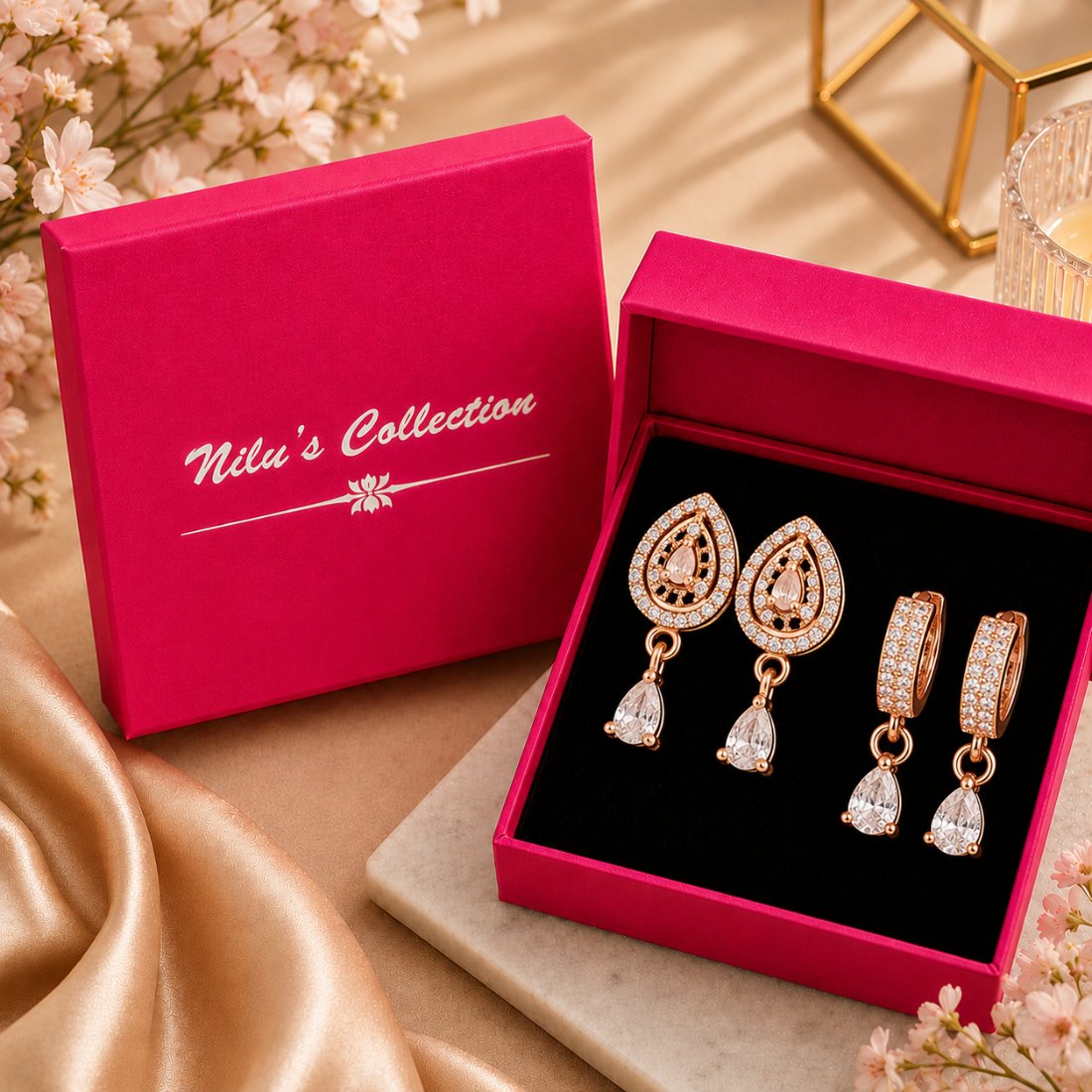Gentle Glow Set| Rose Gold AD Stone Drop Earrings For Women & Girls