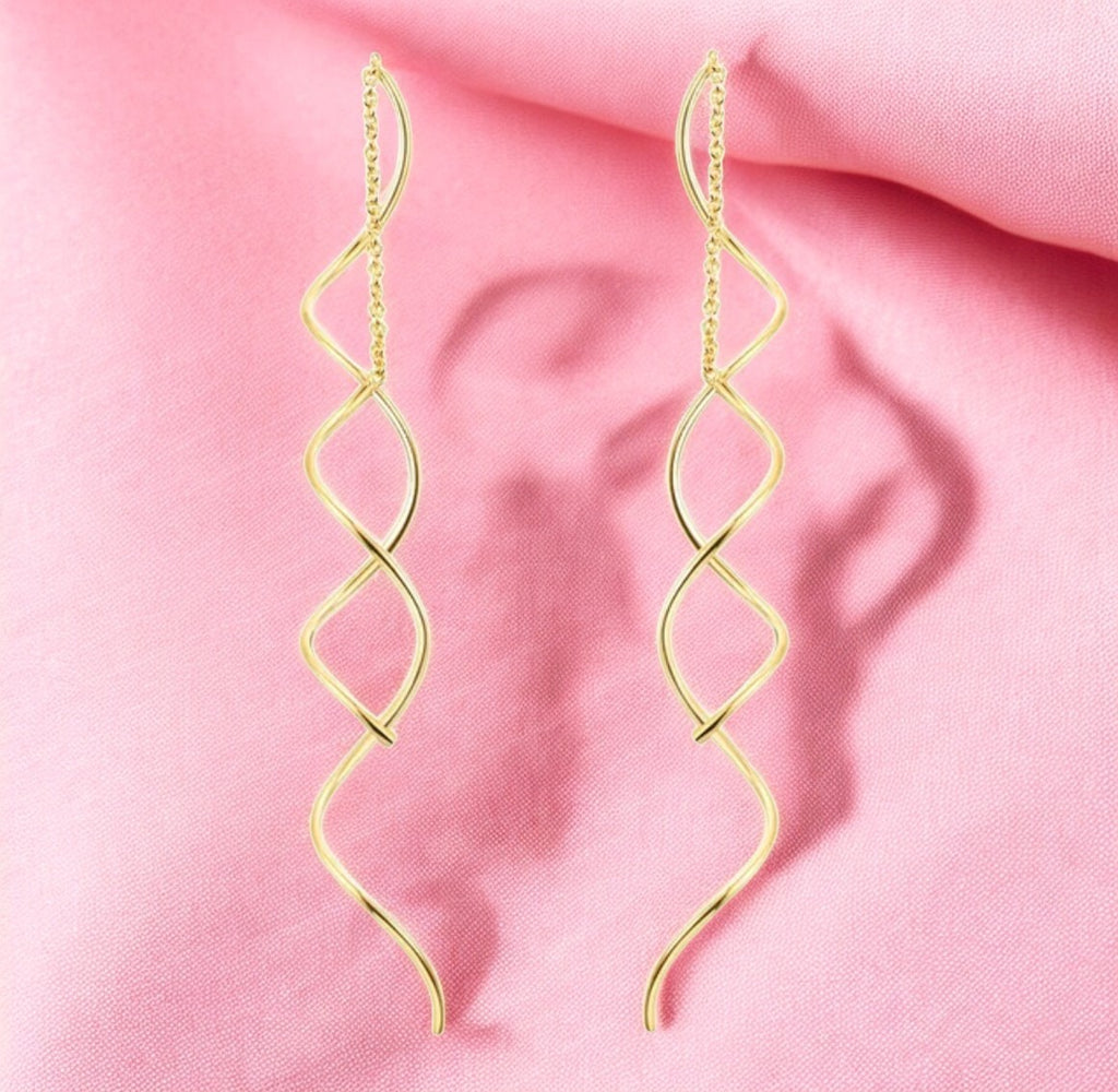 Spiral Threader Earrings for Women, Twisted Spiral Drop Dangle Earrings, Unique Minimal Everyday Earrings (Gold)