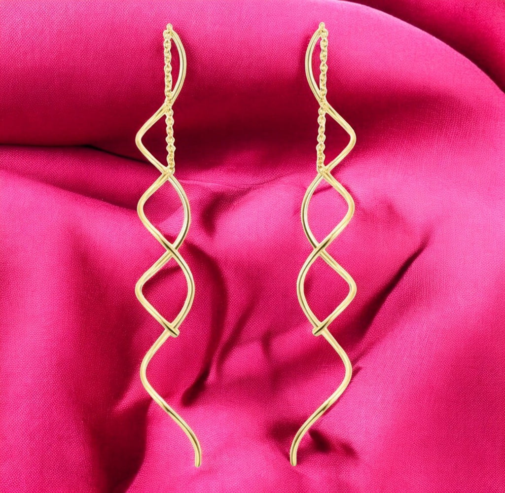 Spiral Threader Earrings for Women, Twisted Spiral Drop Dangle Earrings, Unique Minimal Everyday Earrings (Gold)