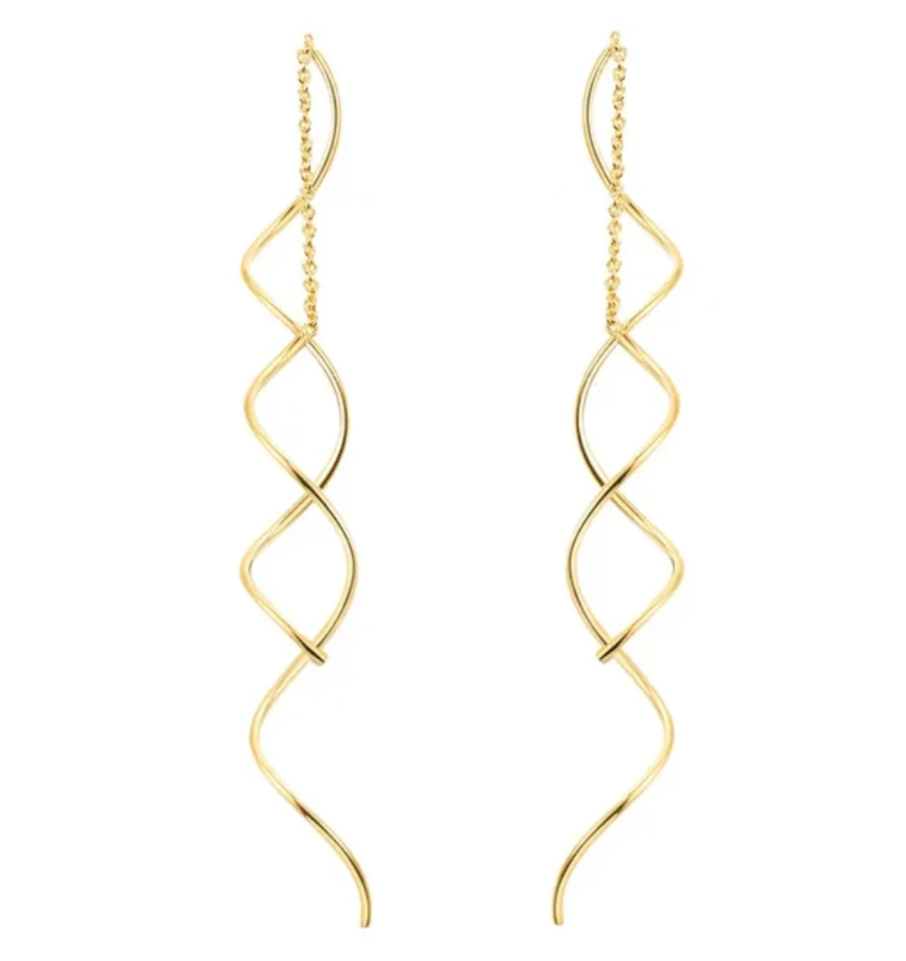 Spiral Threader Earrings for Women, Twisted Spiral Drop Dangle Earrings, Unique Minimal Everyday Earrings (Rose Gold)