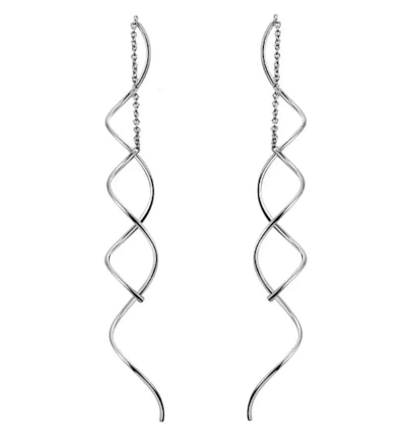 Spiral Threader Earrings for Women, Twisted Spiral Drop Dangle Earrings, Unique Minimal Everyday Earrings (Rose Gold)