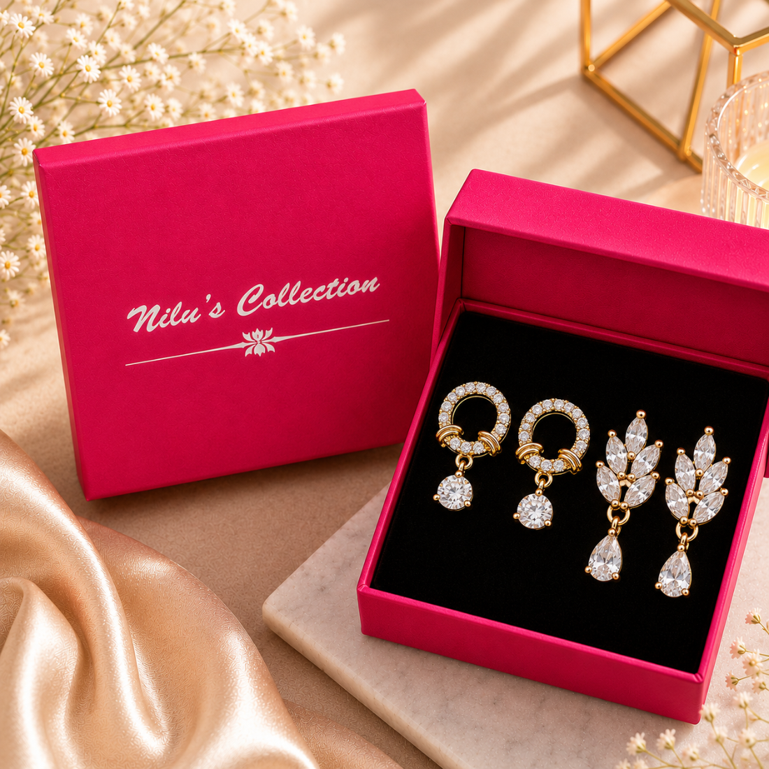 Rose Gold Plated Comb Earrings With American Diamond