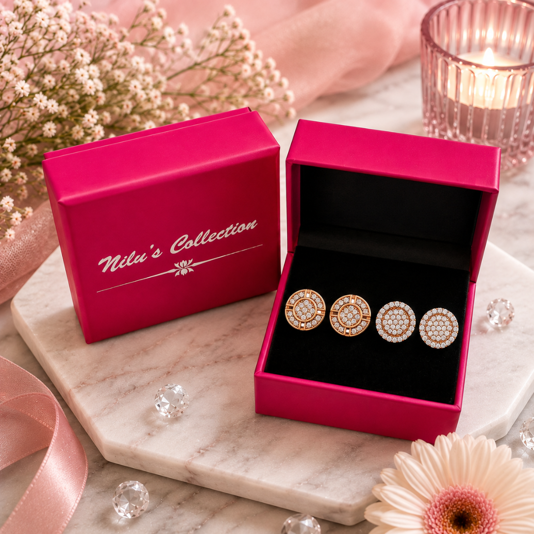Rose Gold Circular Stud Earrings Set