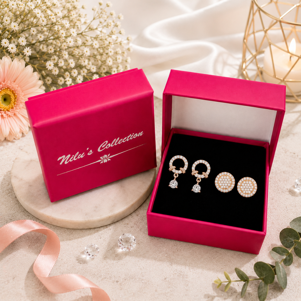 Gentle Glow Value Set| Rose Gold Plated Stud & Drop Earrings With American Diamond For Women & Girls