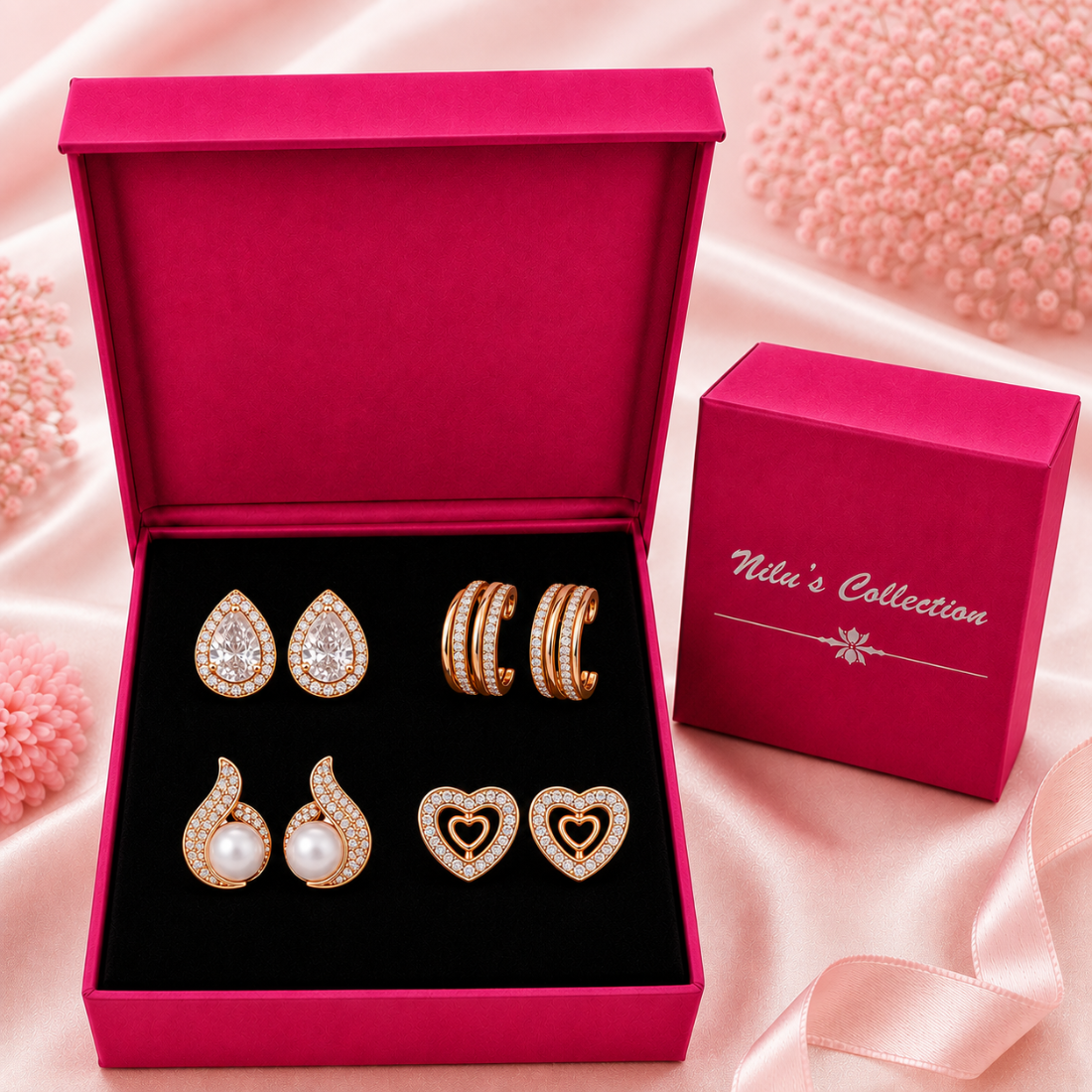 Weekly Rotation Rose Gold Plated Stud Earrings| Value Set For Women And Girls