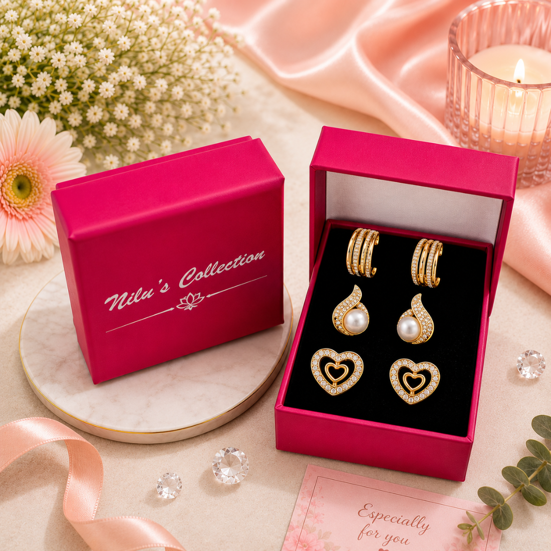 Weekly Rotation Studs| Rose Gold Plated Stud Earrings Set With American Diamond | Value Set For Women And Girls