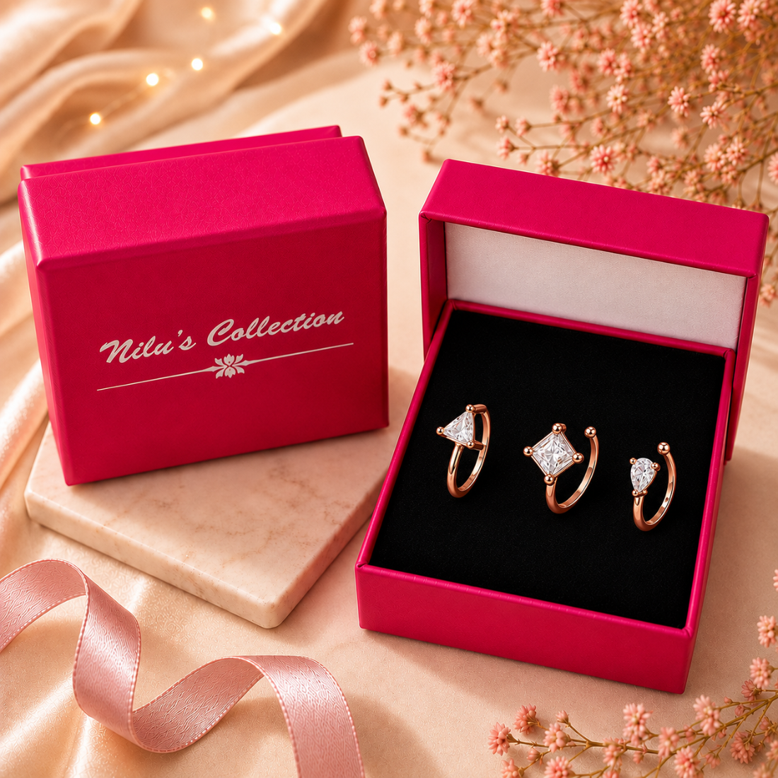 Rose Gold American Diamond Non Piercing Nose Pin Set