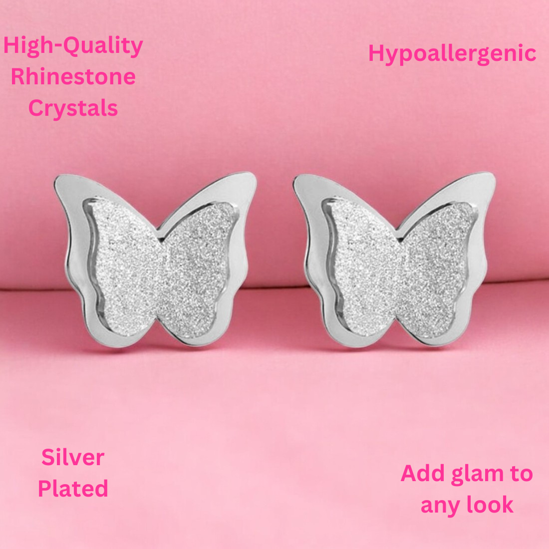 Premium Quality Dual Butterfly Silver Plated Stud Earrings for Girls, Women and Kids