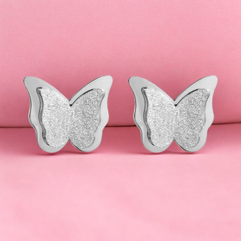 Premium Quality Dual Butterfly Silver Plated Stud Earrings for Girls, Women and Kids
