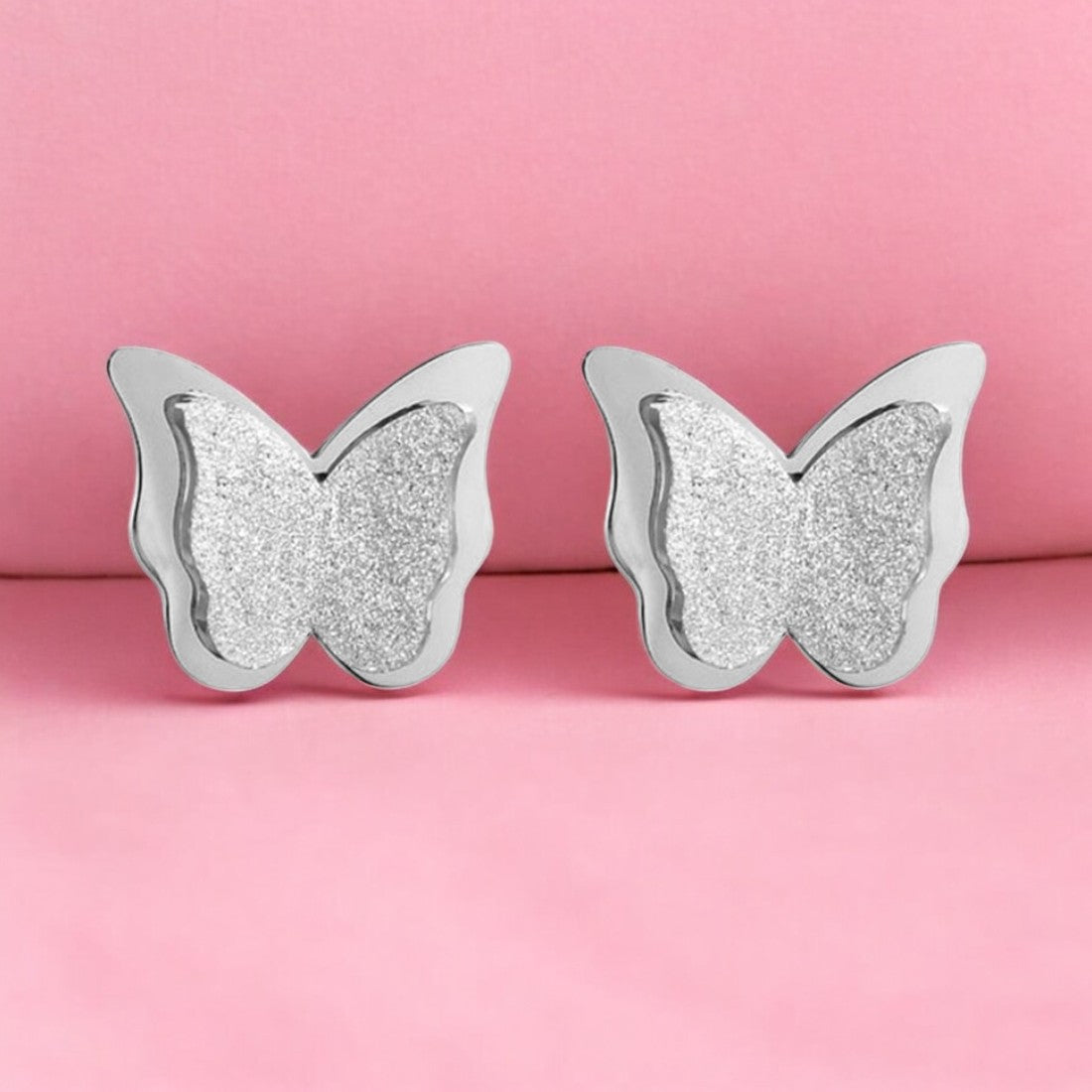 Premium Quality Dual Butterfly Silver Plated Stud Earrings for Girls, Women and Kids