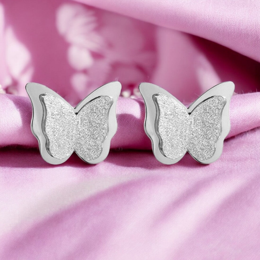 Premium Quality Dual Butterfly Silver Plated Stud Earrings for Girls, Women and Kids