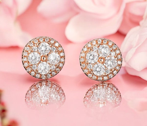 Premium Quality Rose Gold Plated Round Micro Zircon Stone Stud Earring for Woman and Girls