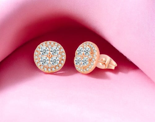 Premium Quality Rose Gold Plated Round Micro Zircon Stone Stud Earring for Woman and Girls