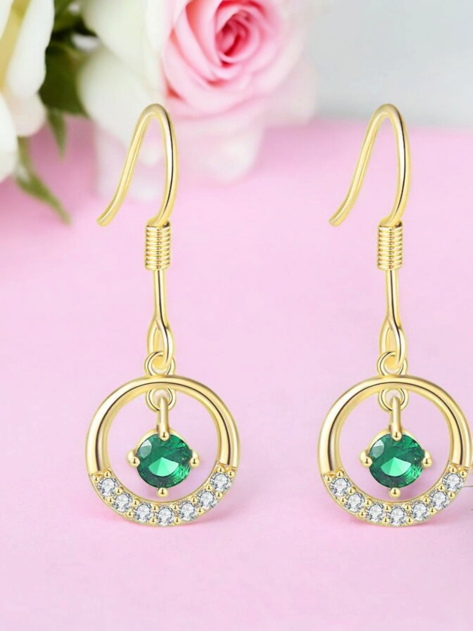 Cubic Zirconia Contemporary Crystal Drop Earrings, Danglers for Women & Girls (Gold)