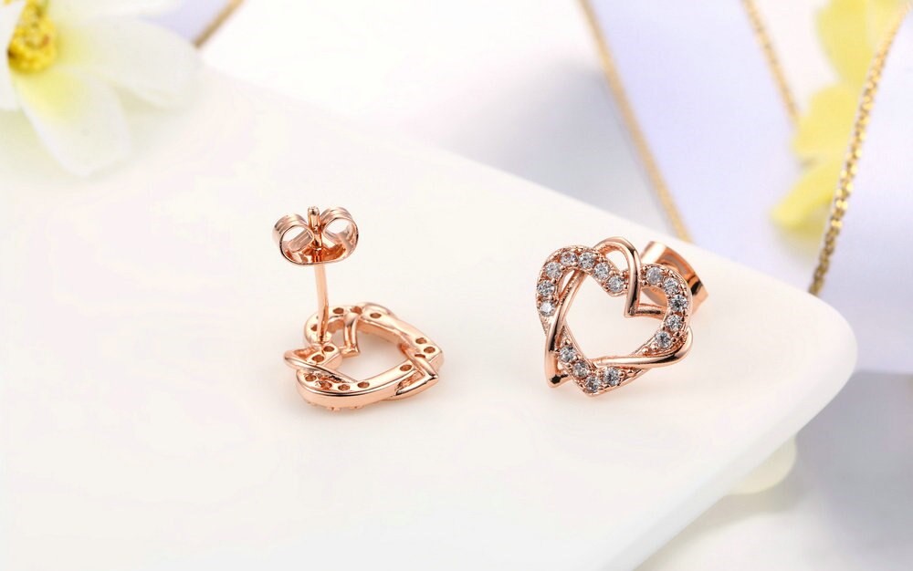 Multi Tone| Heart Shape Stud Earrings for Women and Girls, CZ Stone