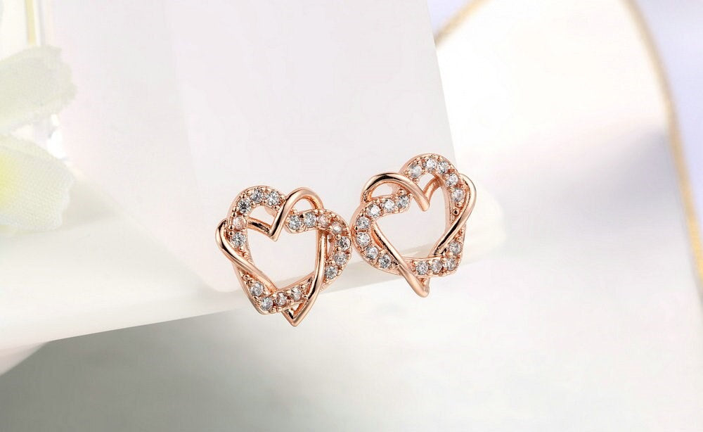 Multi Tone| Heart Shape Stud Earrings for Women and Girls, CZ Stone