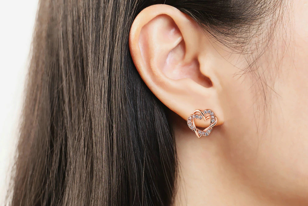Multi Tone| Heart Shape Stud Earrings for Women and Girls, CZ Stone
