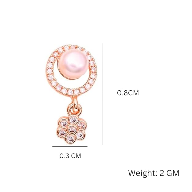 Simulated Pearl Drop Earrings for Women, Cubic Zirconia Pearl Beads Earring, Rose Gold