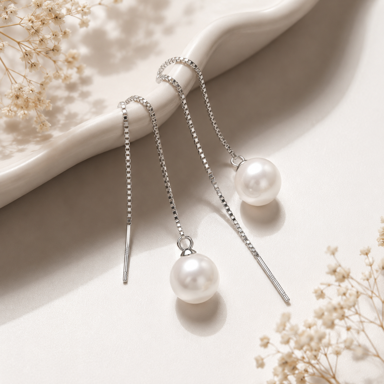 Pearl Tassel Long Drop Earrings