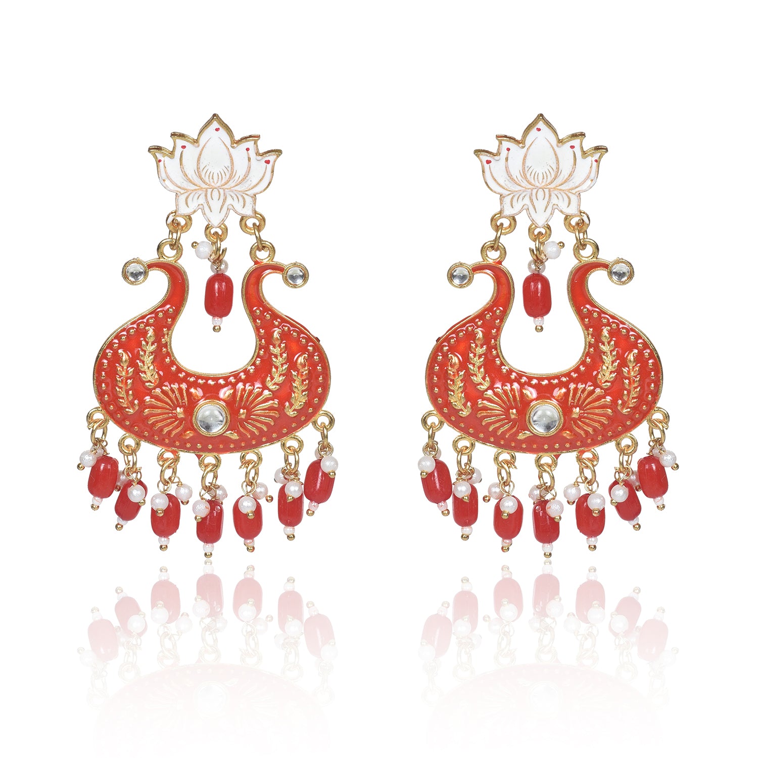 Nilu's Collection Handmade Ethnic Designer Red Floral Jhumka for Women & Girls Jhumki Earring