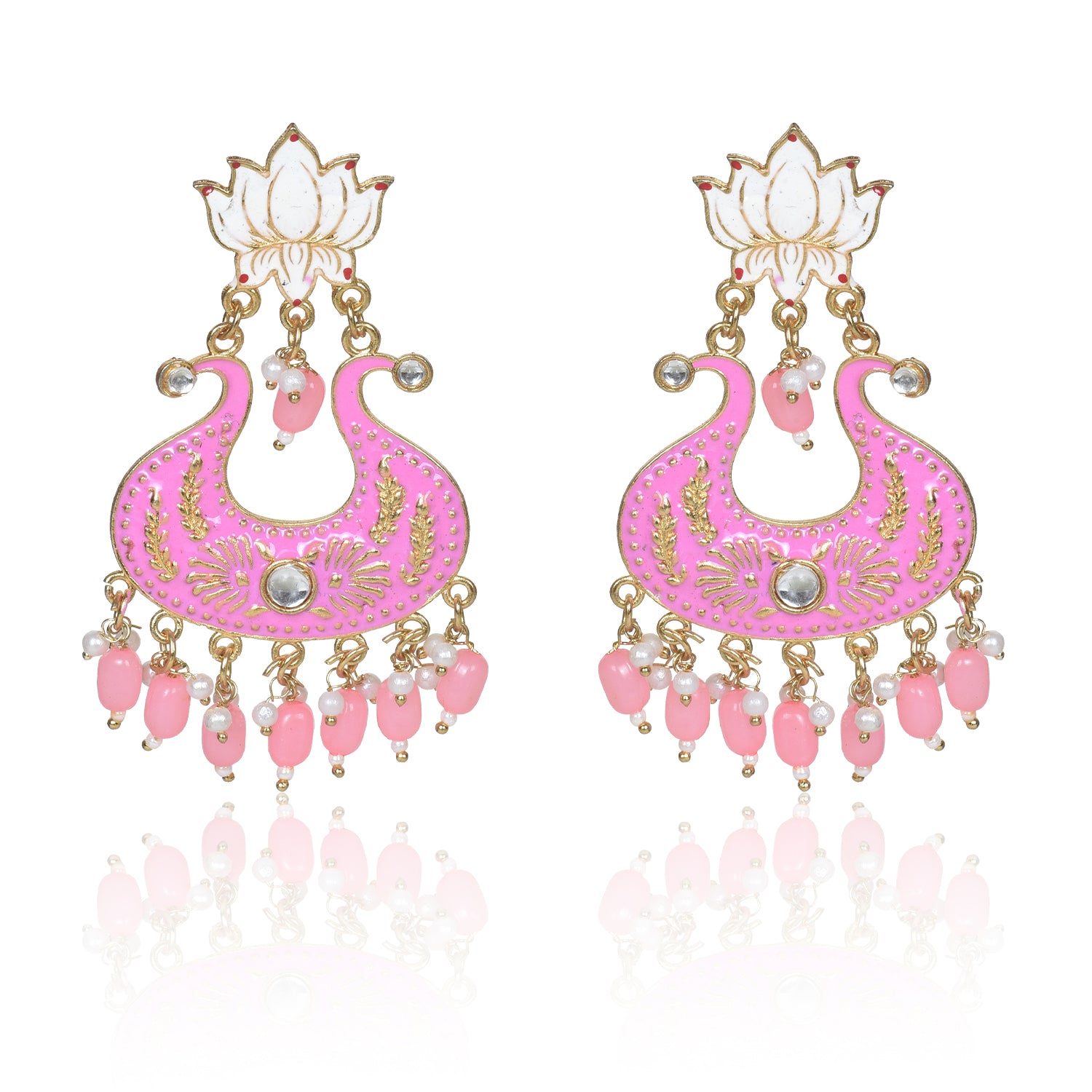 Handmade Ethnic Designer Pink Floral Jhumka for Women & Girls Jhumki Earring