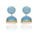 Ethnic Gold Plated Handmade Brass Jhumki/ Jhumka Earrings for Women & Girls (Sky Blue)